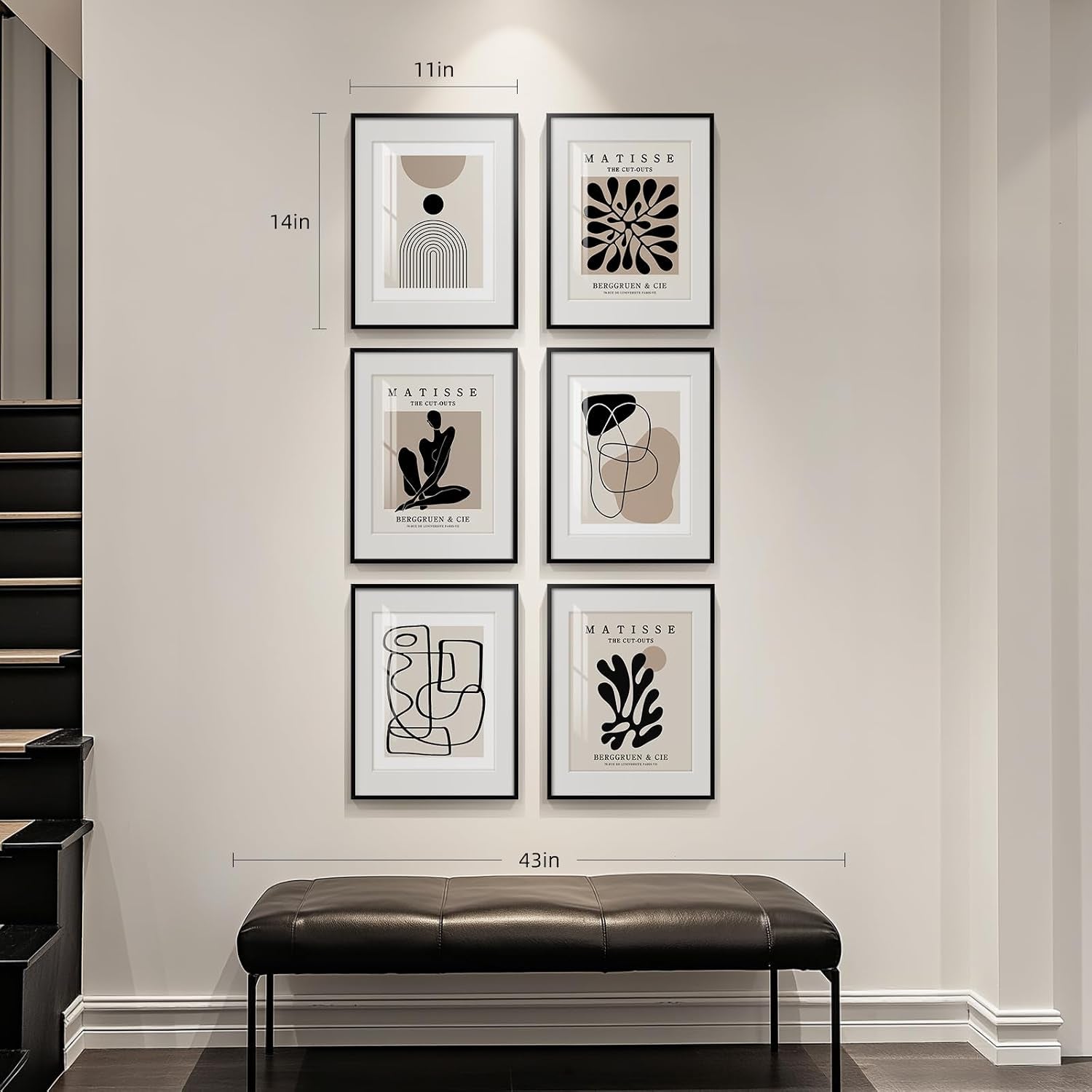 Framed Neutral Abstract Wall Art for Living Room, Set of 6 Minimalist Black Beige Prints Artwork for Walls, Modern Matisse and Geometric Pictures for Bedroom Dining Room Bathroom Wall Decor 11X14 In