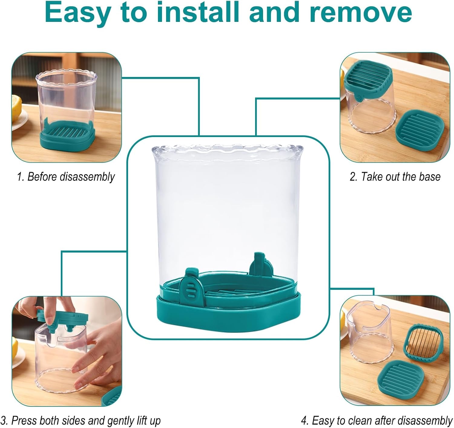 Fruit Slicer Cup - Stainless Steel Strawberry Slicer with Push Plate, Detachable Egg Banana Grape Cutter, Dishwasher Safe Multifunctional Kitchen Gadget for Fruit Salad Cake (Dark Teal)