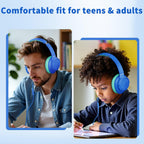 Wired Headphones with Microphone, over Ear 3.5Mm Plug in Headphones with 4.9Ft Tangle-Free Nylon Cord for Tablet, Laptop, MP3/4, School, Airplane Travel (Blue)