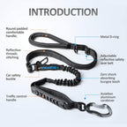 Multifunctional Tactical Dog Leash Heavy Duty,4-6 FT Strong Bungee Leash with Car Seatbelt, Shock Absorbing Dog Lead for Large, Medium Dogs