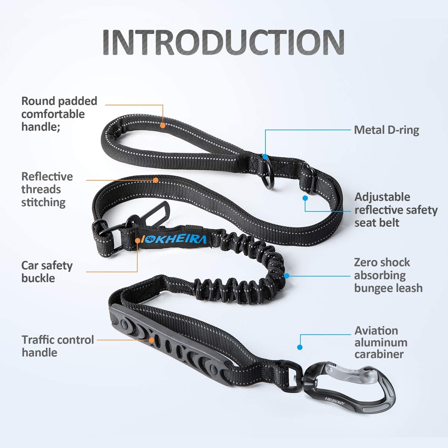 Multifunctional Tactical Dog Leash Heavy Duty,4-6 FT Strong Bungee Leash with Car Seatbelt, Shock Absorbing Dog Lead for Large, Medium Dogs