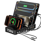 750W Charging Station for Multiple Devices,  10-Port Fast Charger, 5 USB-C 120W Each and 5 USB-A 30W Each, Desktop Charging Hub for Laptop Phone Tablet, Black