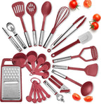Cooking Utensils Set - 24 Pieces Nylon Kitchen Gadgets, Spatula Set with Stainless Steel Handles - Heat Resistant Kitchen Utensils Set - Red Kitchen Tools and Gadgets