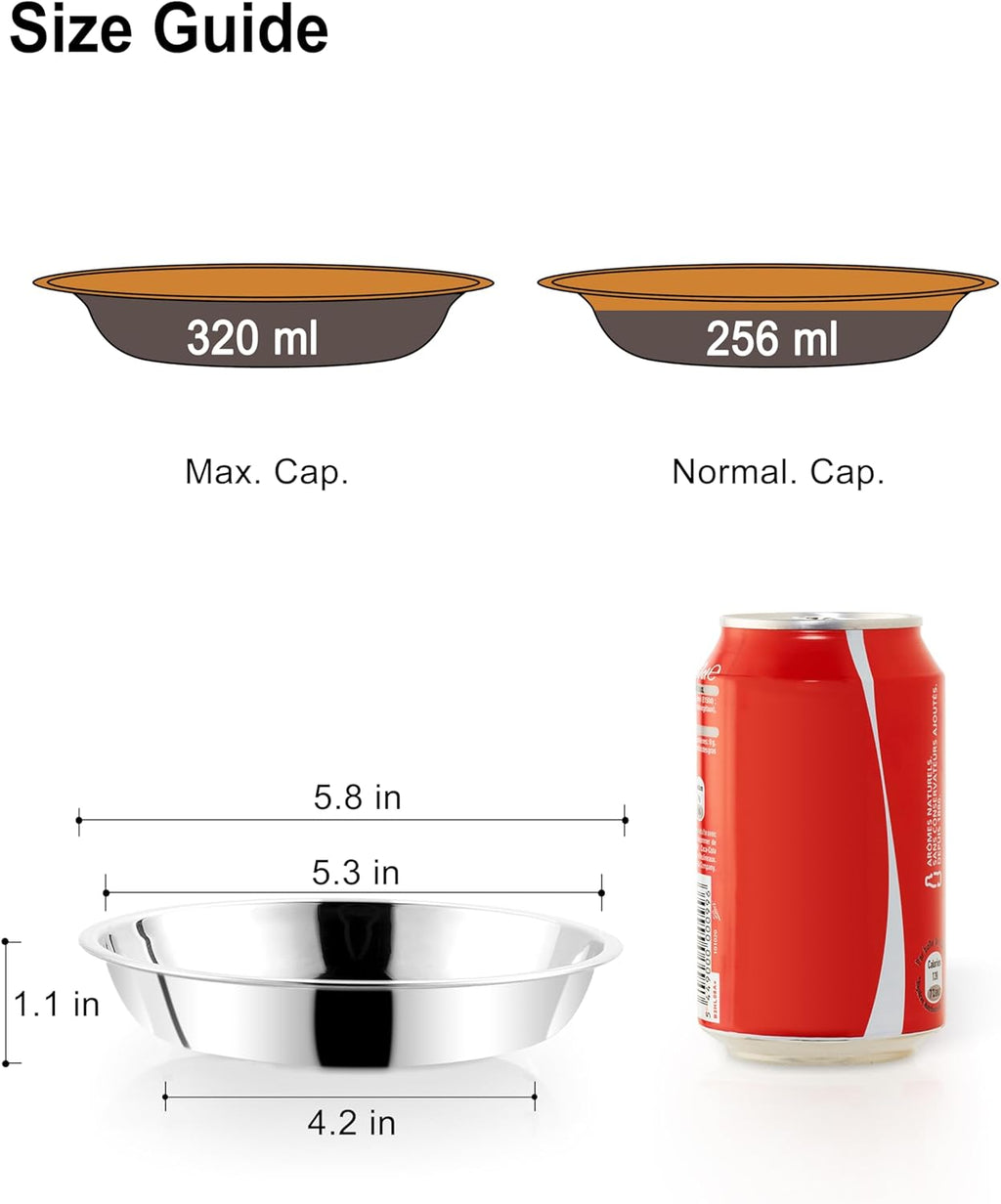 Stainless Steel Shallow Cat Food Bowl 5.8 Inch, Small Whisker Fatigue Cat Food Dish 10.8 Fl.Oz, Replacement Basic Kitten Bowls Bulk for Elevated Stand, Dishwasher Safe (Set of 2)