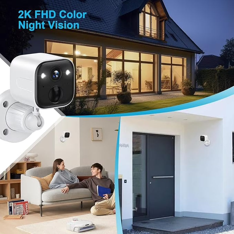 Security Cameras Wireless Outdoor, Battery Powered Wifi Camera for Home Security, 2K Color Night Vision, AI Motion Detection, IP65 Waterproof, 2-Way Audio, Spotlight & Siren, Cloud/Sd Storage
