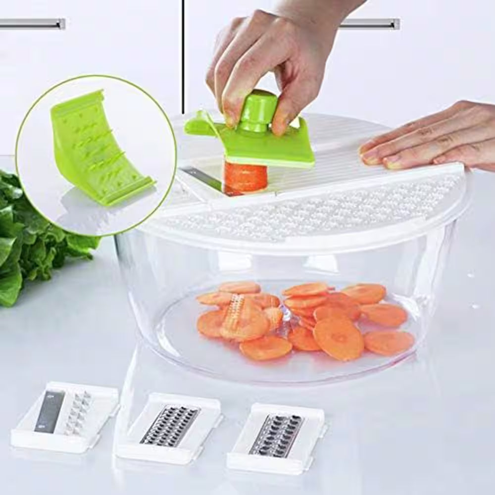 Salad Spinner with 7 in 1 Multifunction Kitchen Gadget 4L Large Capacity Vegetable Grater Slicer Set