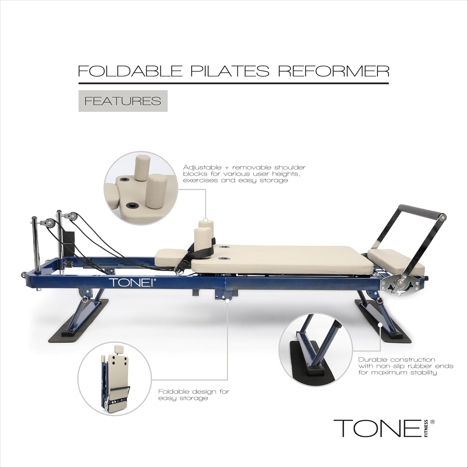 Foldable Pilates Reformer – Portable Pilates Machine with Adjustable Resistance Bands, Smooth Glide Carriage & Full-Body At-Home Pilates Workout Equipment