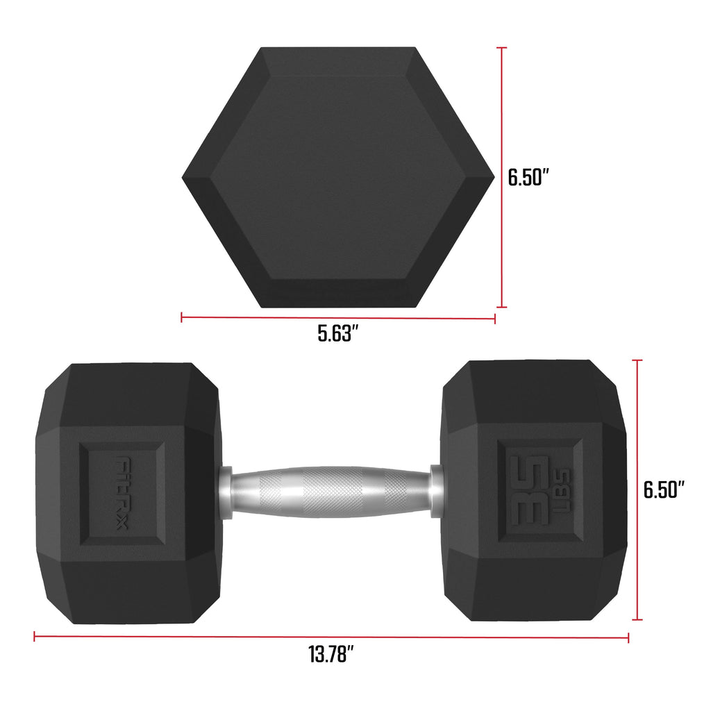 35Lbs Rubber Hex Dumbbell – Solid Steel Handle, Durable Rubber Coating, Anti-Roll Weight for Fitness, Single