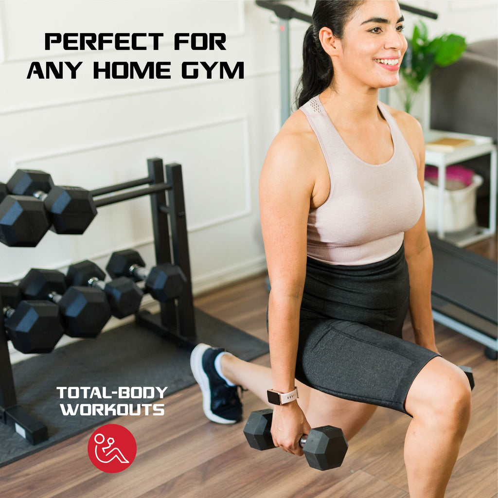 35Lbs Rubber Hex Dumbbell – Solid Steel Handle, Durable Rubber Coating, Anti-Roll Weight for Fitness, Single