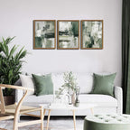Sage Green Abstract Wall Art Set of 3, Modern Abstract Canvas Wall Decor Paintings, Green Neutral Minimalist Posters Prints Pictures for Living Room Bedroom Office Home Decor 16X24 Inch Wood Framed