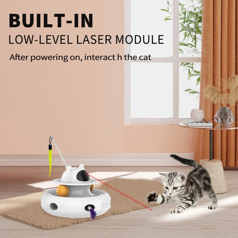 Extendable Laser Feather USB Rechargeable Cat Teaser Wand, White