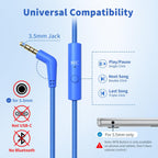 Wired Headphones with Microphone, over Ear 3.5Mm Plug in Headphones with 4.9Ft Tangle-Free Nylon Cord for Tablet, Laptop, MP3/4, School, Airplane Travel (Blue)