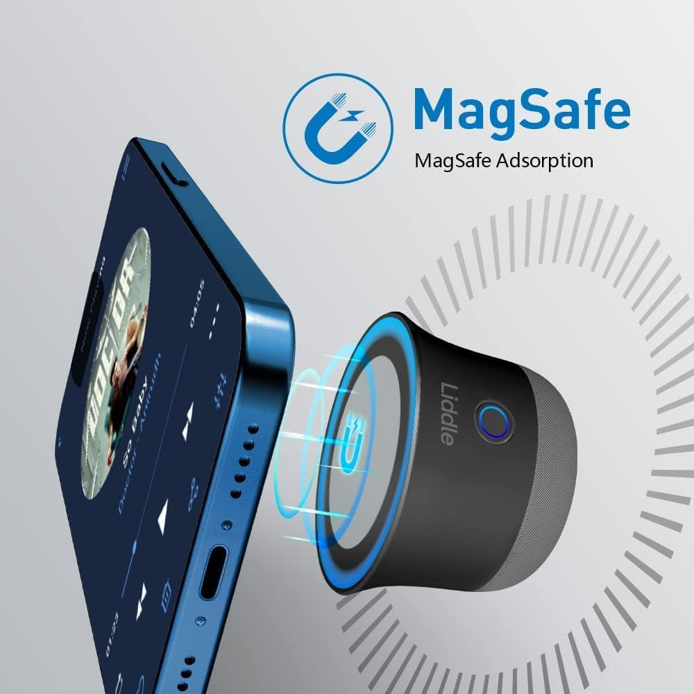 Liddle Speaker Magnetic Small Bluetooth Speaker Support Magsafe for Iphone 12/13/14/15/16, Wall Mount Mini Bluetooth Speaker for Golf Cart, Magnetic Attach to Anywhere, True Wireless Speaker (Black)