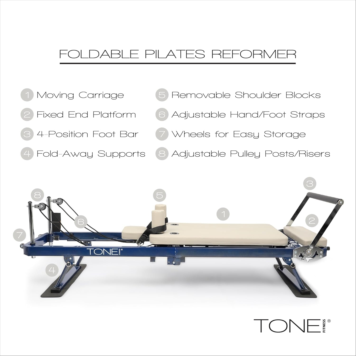 Foldable Pilates Reformer – Portable Pilates Machine with Adjustable Resistance Bands, Smooth Glide Carriage & Full-Body At-Home Pilates Workout Equipment