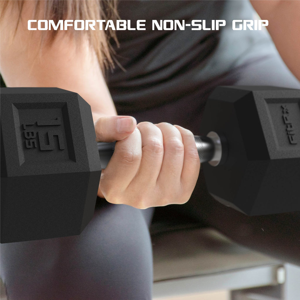 35Lbs Rubber Hex Dumbbell – Solid Steel Handle, Durable Rubber Coating, Anti-Roll Weight for Fitness, Single