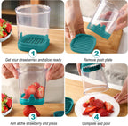 Fruit Slicer Cup - Stainless Steel Strawberry Slicer with Push Plate, Detachable Egg Banana Grape Cutter, Dishwasher Safe Multifunctional Kitchen Gadget for Fruit Salad Cake (Dark Teal)