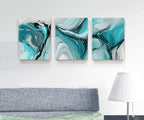 Modern Abstract Wall Art Canvas Prints, 3-Piece Teal and Gray Fluid Art, Contemporary Home Decor Wall Art in the Living Room, Bedroom and Bathroom12X16 Inch/Set of 3