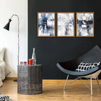 Blue Abstract Wall Art Set of 3, White and Blue Abstract Canvas Wall Decor Paintings, Modern Neutral Minimalist Posters Prints Pictures for Living Room Bedroom Office Home Decor 16X24 Inch Wood Framed