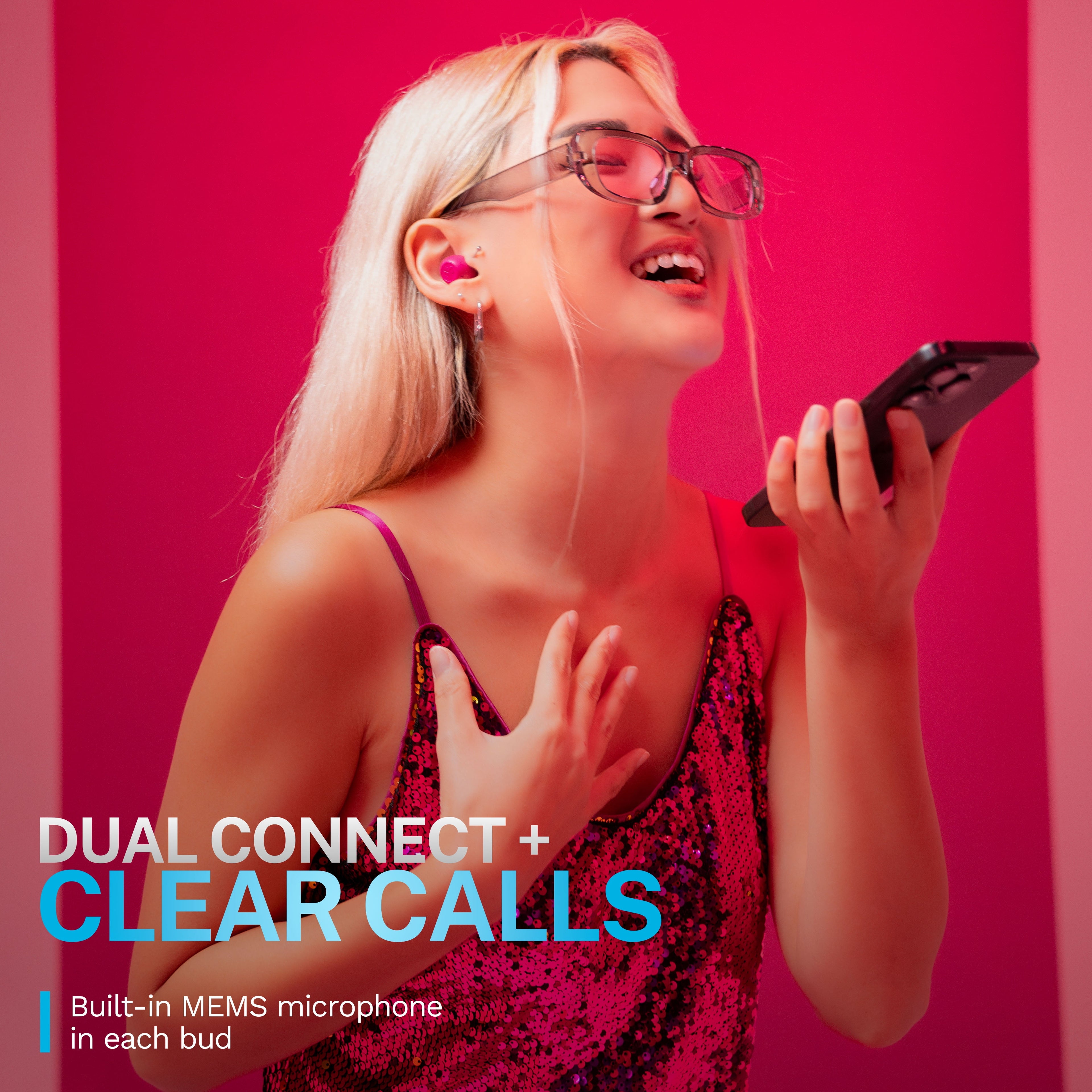 GO Pop ANC Bluetooth Earbuds, Charging Case, Fuchsia