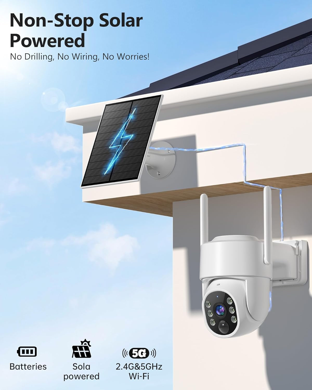 5G Solar Security Cameras Wireless Outdoor, 2K Cameras for Home Security Outdoor, Security Cameras Wireless Outdoor with Color Night Vision, 2-Way Talk, PTZ Human Detection, 2 Packs