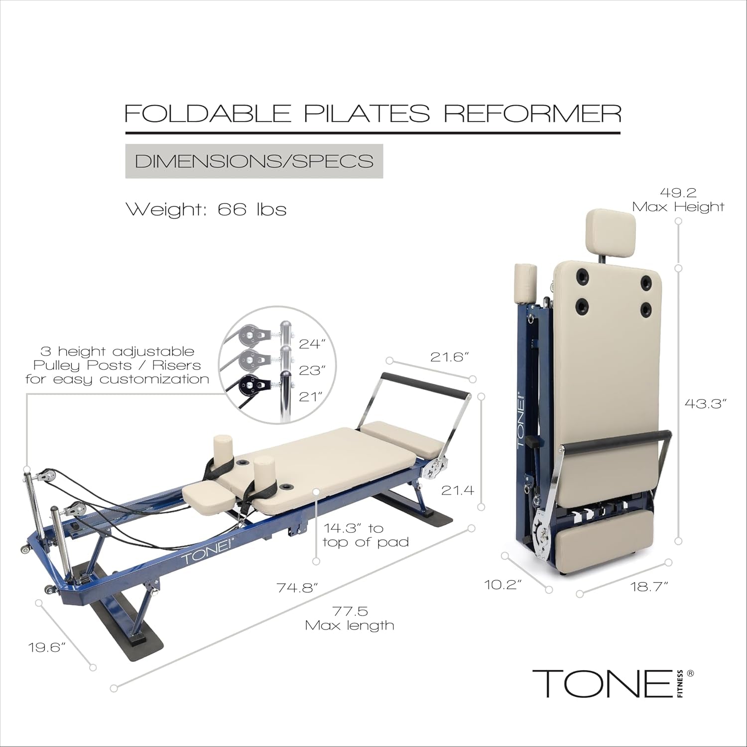 Foldable Pilates Reformer – Portable Pilates Machine with Adjustable Resistance Bands, Smooth Glide Carriage & Full-Body At-Home Pilates Workout Equipment