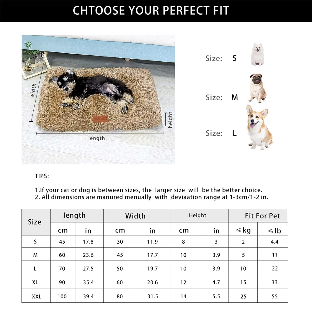 Dog Bed Pet Mat Pet Bed Washable Plush Pet Crate Bed for Dog Anti-Slip Pet Mat Bed for Cat Fluffy Comfy Pet Sleeping Mat