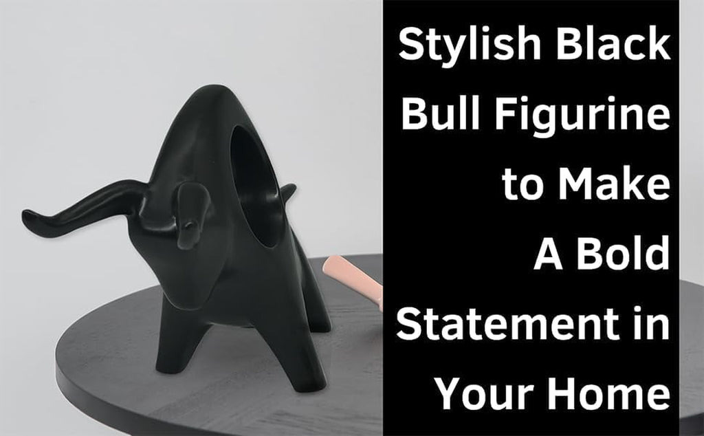 Home Decor Black Bull Statue Ceramic Figures Showpieces for Home Decor - (Black)