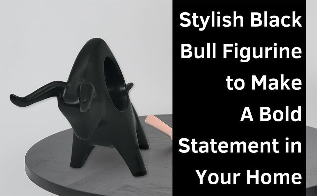 Home Decor Black Bull Statue Ceramic Figures Showpieces for Home Decor - (Black)
