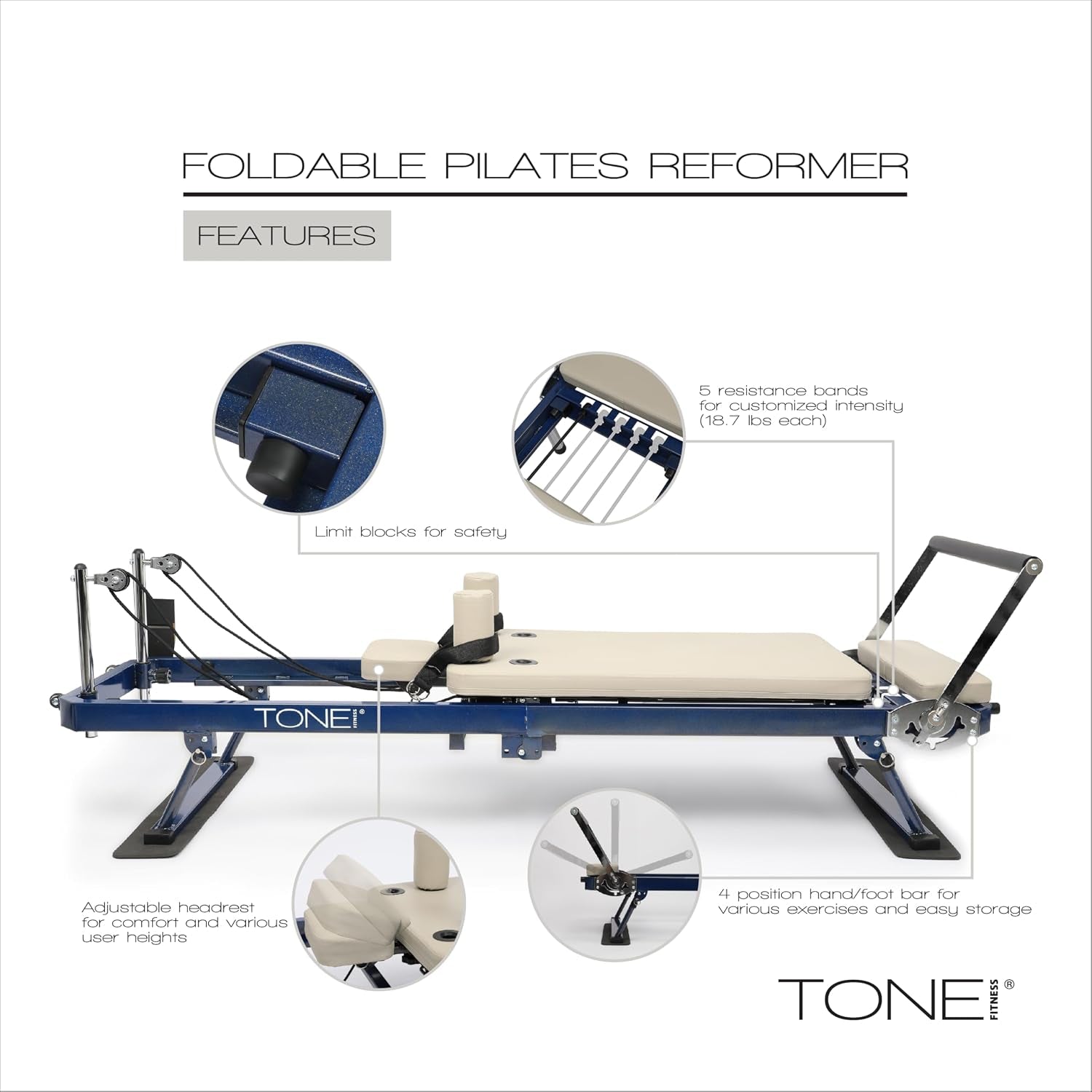 Foldable Pilates Reformer – Portable Pilates Machine with Adjustable Resistance Bands, Smooth Glide Carriage & Full-Body At-Home Pilates Workout Equipment