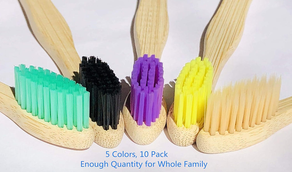 Bamboo Toothbrushes 10 Pack, Medium Soft Bristles BPA Free Biodegradable Bulk Wooden Toothbrush