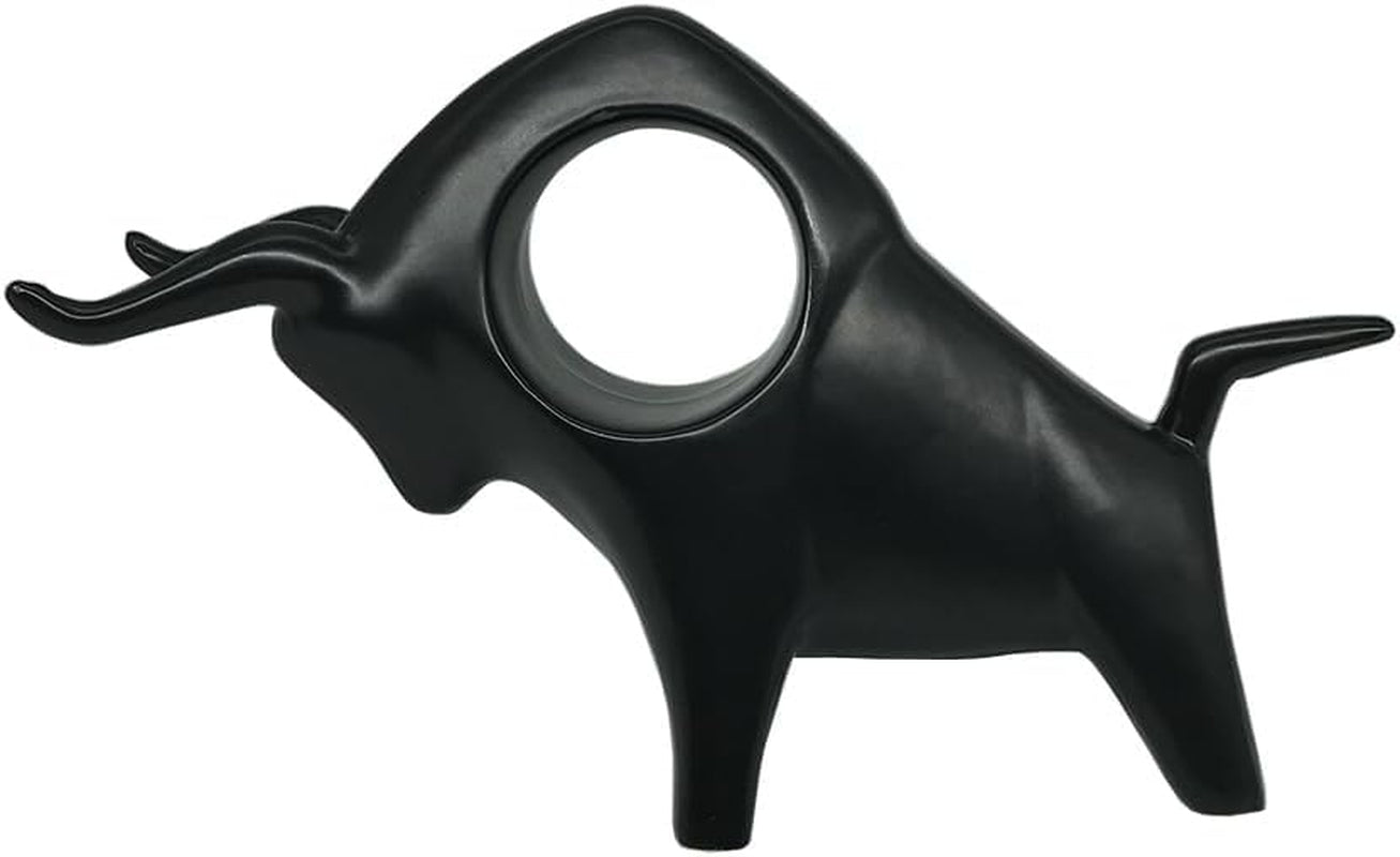 Home Decor Black Bull Statue Ceramic Figures Showpieces for Home Decor - (Black)