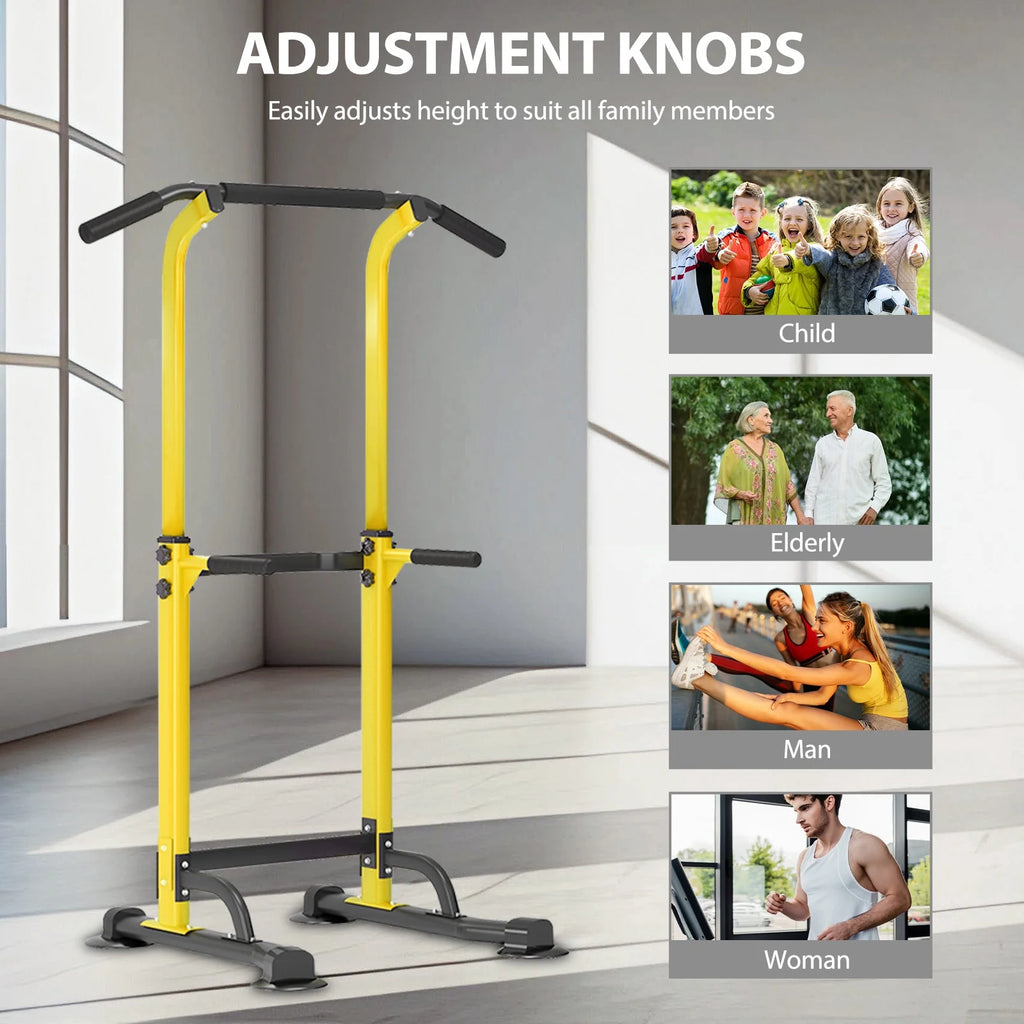 Height Adjustable Power Tower Dip Stands Pull up Bar Strength Training for Home Gym Yellow