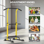 Height Adjustable Power Tower Dip Stands Pull up Bar Strength Training for Home Gym Yellow