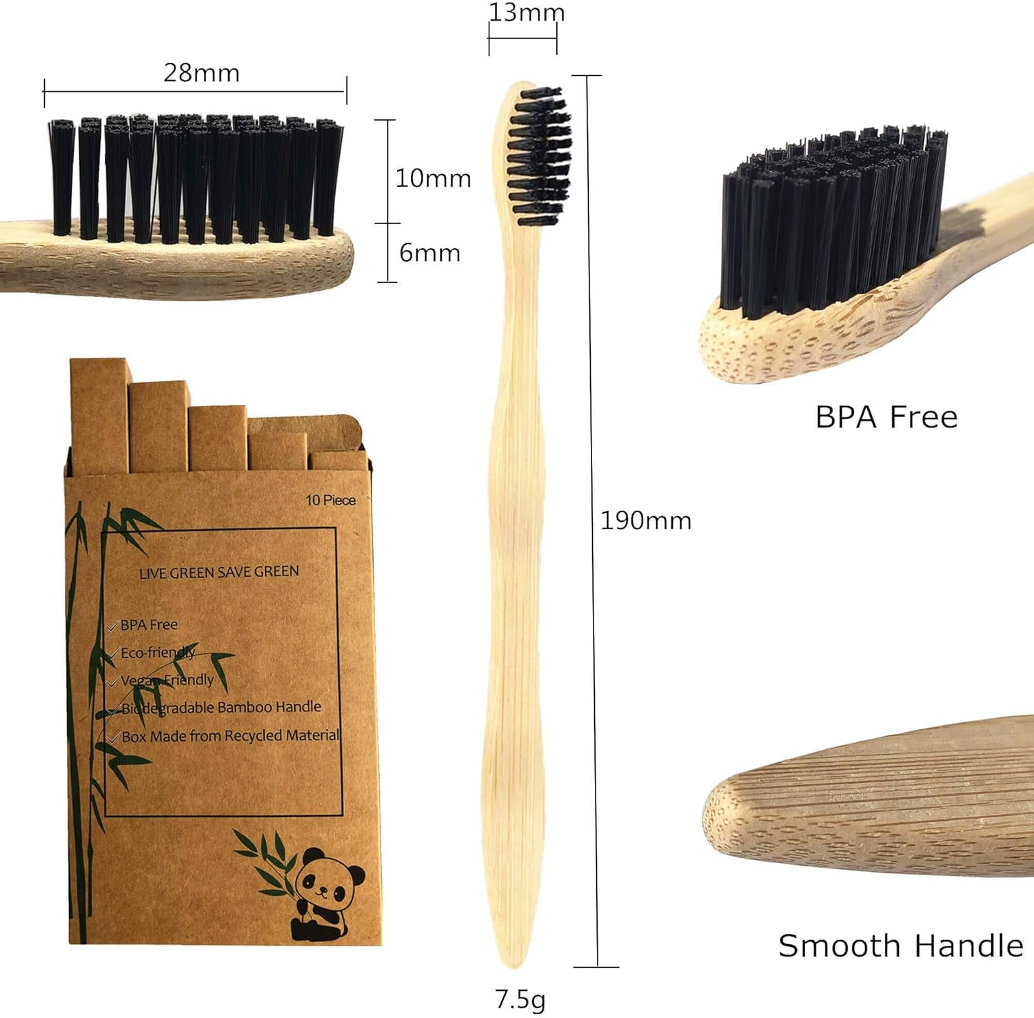 Bamboo Toothbrushes 10 Pack, Medium Soft Bristles BPA Free Biodegradable Bulk Wooden Toothbrush
