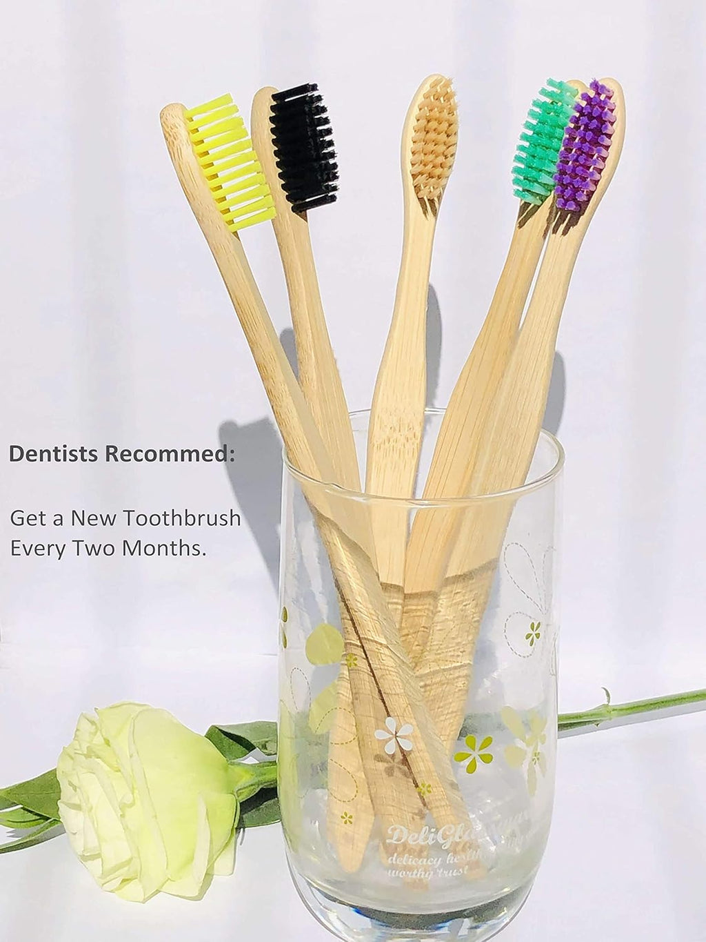 Bamboo Toothbrushes 10 Pack, Medium Soft Bristles BPA Free Biodegradable Bulk Wooden Toothbrush