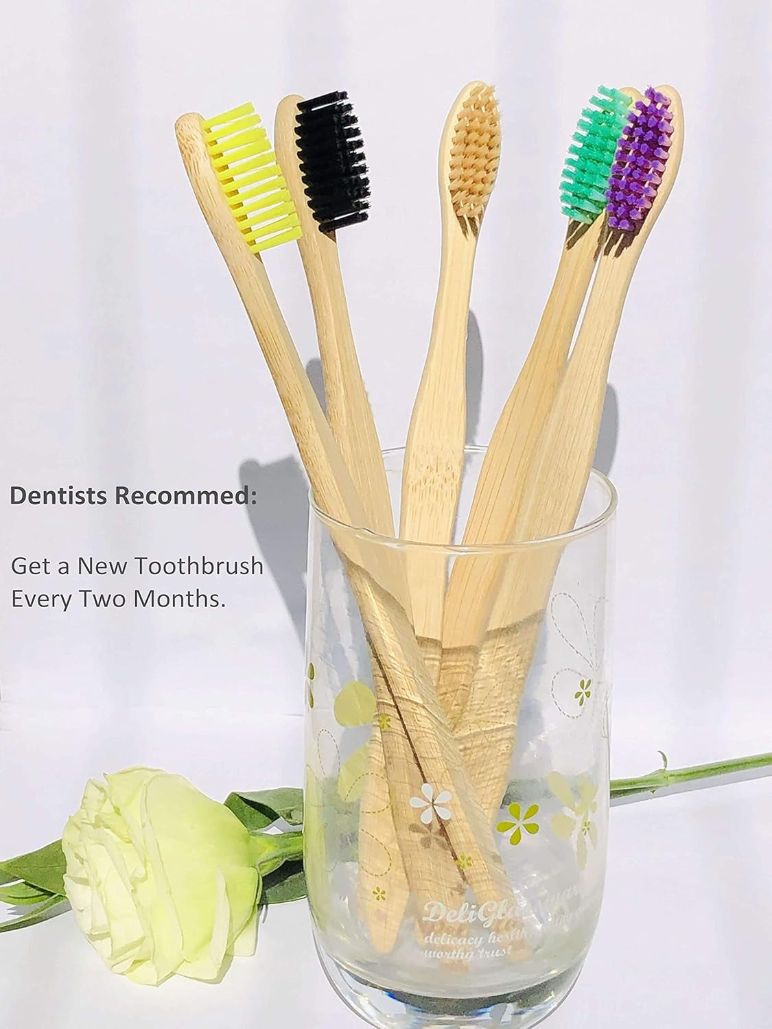Bamboo Toothbrushes 10 Pack, Medium Soft Bristles BPA Free Biodegradable Bulk Wooden Toothbrush
