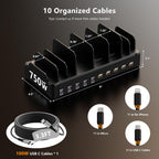 750W Charging Station for Multiple Devices,  10-Port Fast Charger, 5 USB-C 120W Each and 5 USB-A 30W Each, Desktop Charging Hub for Laptop Phone Tablet, Black