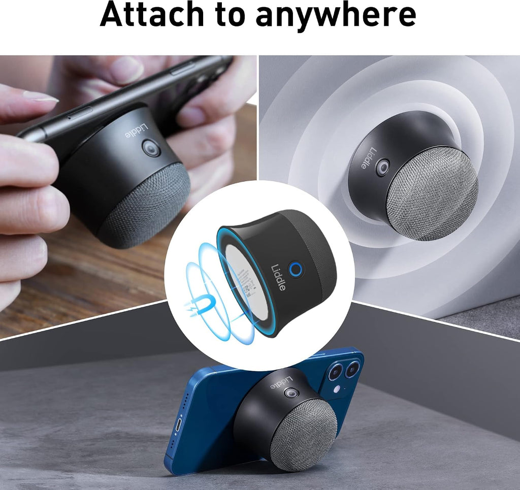 Liddle Speaker Magnetic Small Bluetooth Speaker Support Magsafe for Iphone 12/13/14/15/16, Wall Mount Mini Bluetooth Speaker for Golf Cart, Magnetic Attach to Anywhere, True Wireless Speaker (Black)