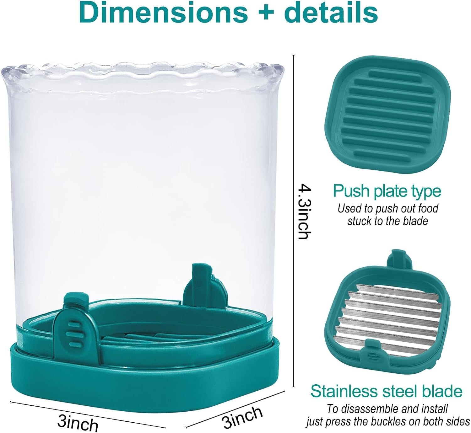 Fruit Slicer Cup - Stainless Steel Strawberry Slicer with Push Plate, Detachable Egg Banana Grape Cutter, Dishwasher Safe Multifunctional Kitchen Gadget for Fruit Salad Cake (Dark Teal)