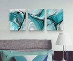 Modern Abstract Wall Art Canvas Prints, 3-Piece Teal and Gray Fluid Art, Contemporary Home Decor Wall Art in the Living Room, Bedroom and Bathroom12X16 Inch/Set of 3