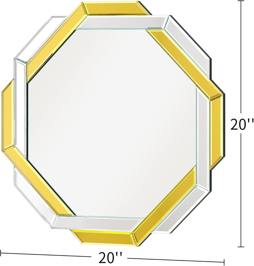 Gold Bathroom Mirror-20”X20” Helicoid Wall Mirrors Decorative,Hexagon Beveled Edge Frameless Mirror for Wall Bathroom, Vanity Room, Bedroom, Living Room and Enterway