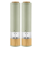Electric Salt and Pepper Grinder Set – Automatic Battery Salt & Pepper Mills with Adjustable Grind, Built-In Light, Sleek Matte + Wood Trim Design, Easy Refill, Durable Ceramic Spice Grinder