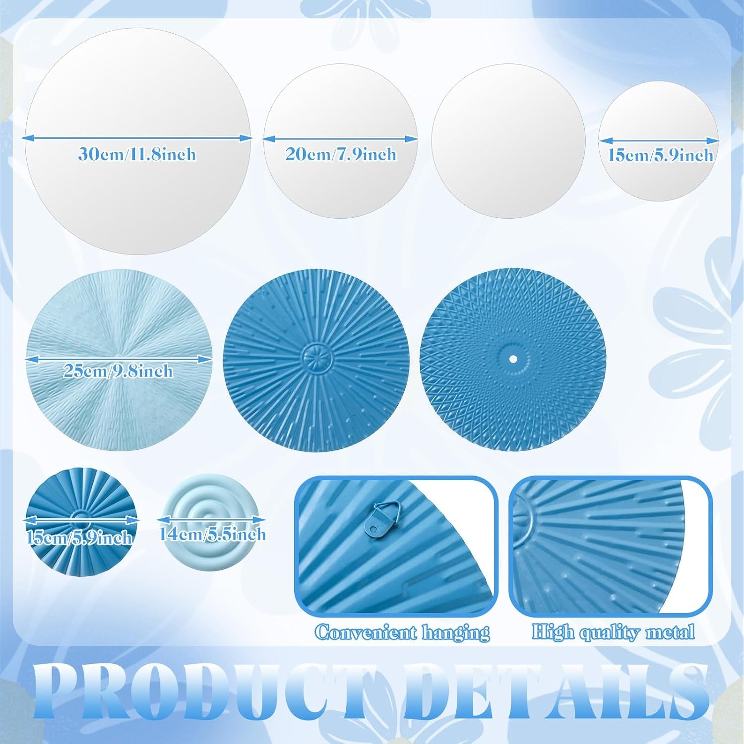 9 Pcs Blue Mirror Wall Decor Metal round Home Art Decor Decorative Modern Circle Mirror Wall Art Sculpture Hanging Decorations for Home Living Room Office