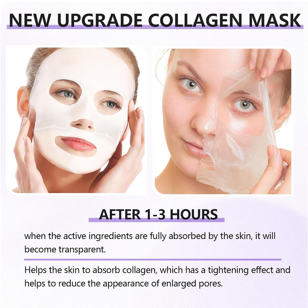 Deep Collagen Jelly Gel Face Mask,Bio-Collagen Facial Mask for Skin | Hydrating Hydrogel Sheet Overnight Mask, Low Molecular Weight Collagen for Lifting, Firming, and Moisturizing