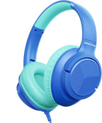 Wired Headphones with Microphone, over Ear 3.5Mm Plug in Headphones with 4.9Ft Tangle-Free Nylon Cord for Tablet, Laptop, MP3/4, School, Airplane Travel (Blue)