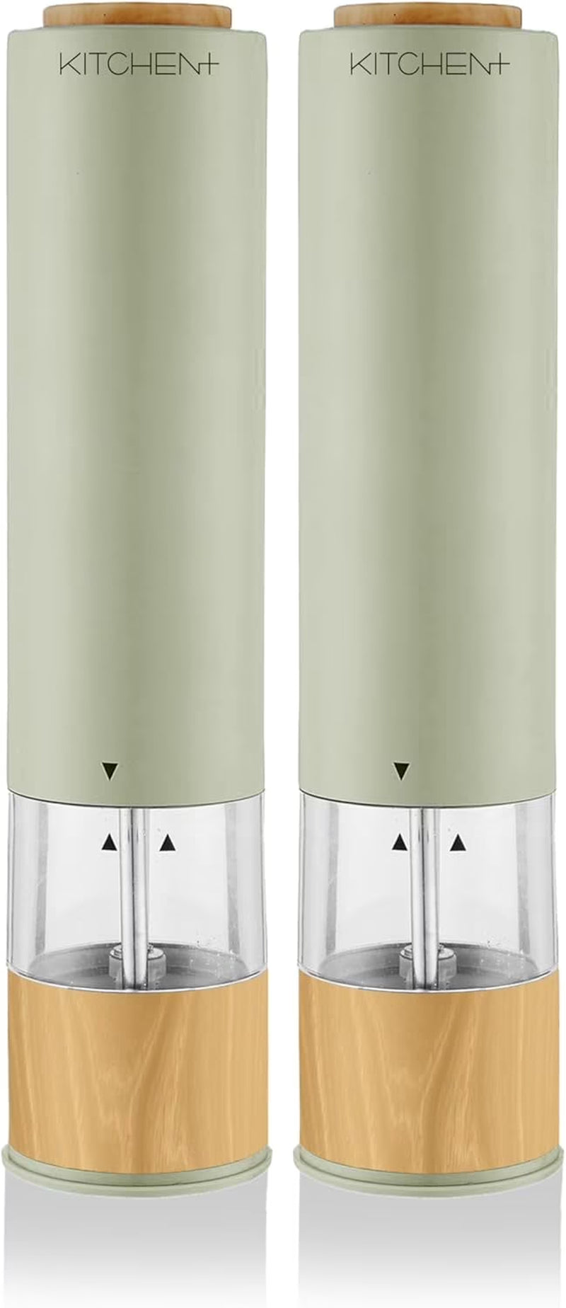 Electric Salt and Pepper Grinder Set – Automatic Battery Salt & Pepper Mills with Adjustable Grind, Built-In Light, Sleek Matte + Wood Trim Design, Easy Refill, Durable Ceramic Spice Grinder