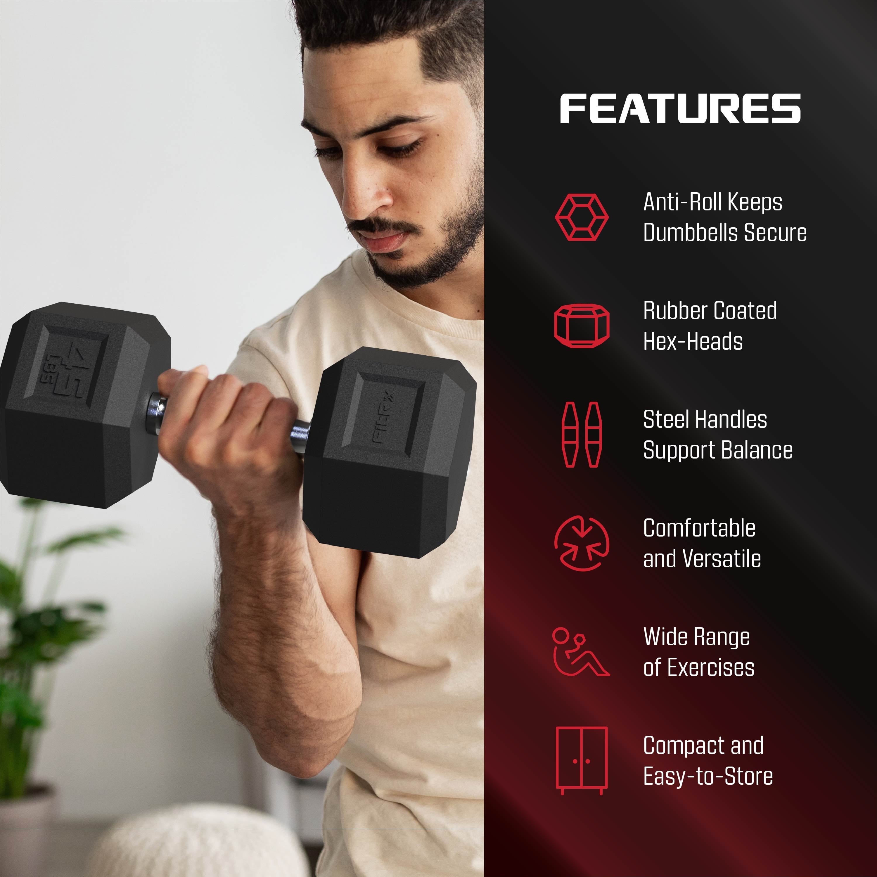 35Lbs Rubber Hex Dumbbell – Solid Steel Handle, Durable Rubber Coating, Anti-Roll Weight for Fitness, Single