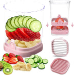 Fruit Slicer Cup - Stainless Steel Strawberry Slicer with Push Plate, Detachable Egg Banana Grape Cutter, Dishwasher Safe Multifunctional Kitchen Gadget for Fruit Salad Cake (Pink)