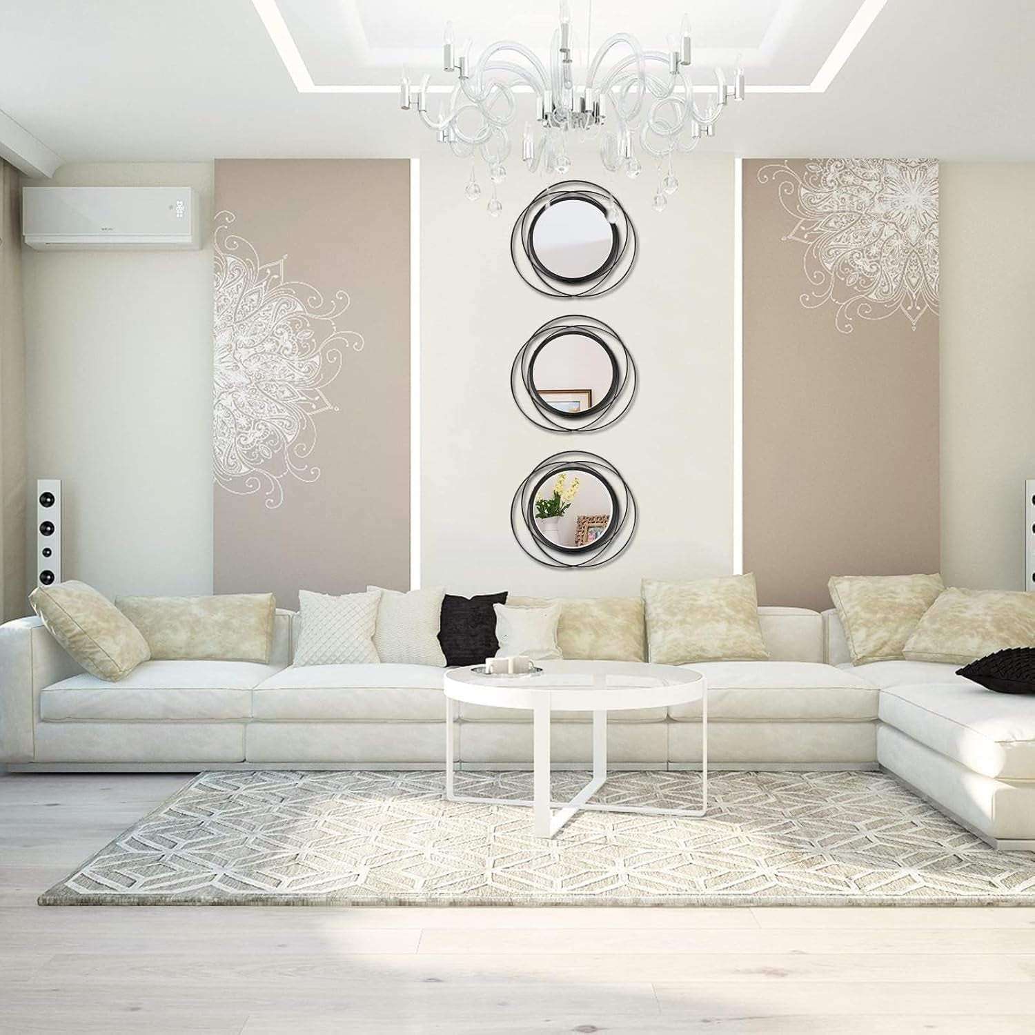 3 Set round Mirrors for Wall Decor Living Room Bedroom Bathroom Dining Room Metal Circle Mirror Set Boho Decorative Sunburst Wall Art Accent Entryway - Black 11 In