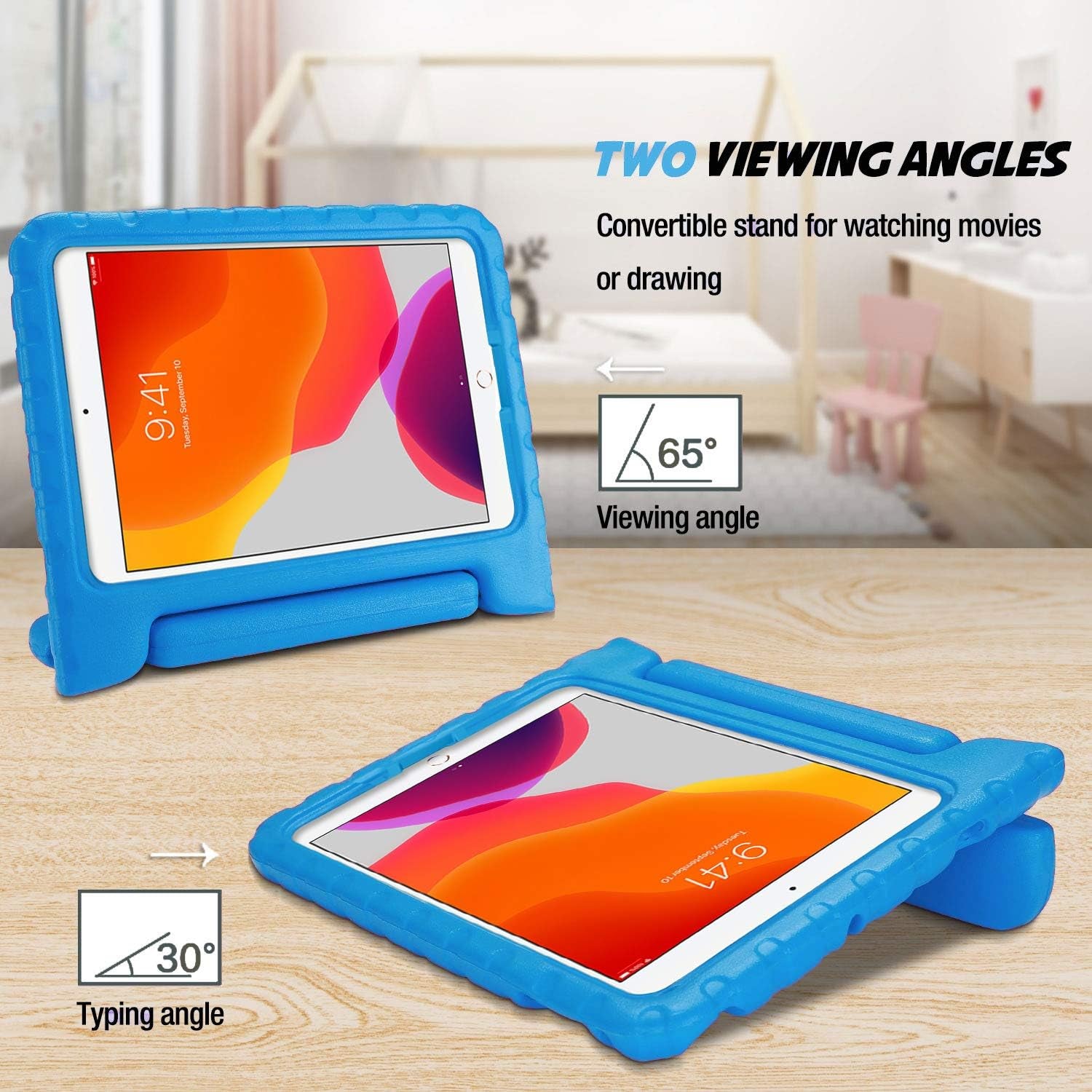 Kids Case for Ipad 9Th Generation/Ipad 8/Ipad 7, Ipad 10.2 Case 2021 2020 2019/Ipad Air 10.5/Ipad Pro 10.5 Kids Case, Shockproof Lightweight Case with Convertible Handle -Blue | 2021